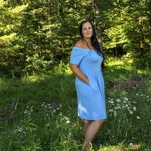 Off Shoulder Empire Dress Sundress - Indigo Blue